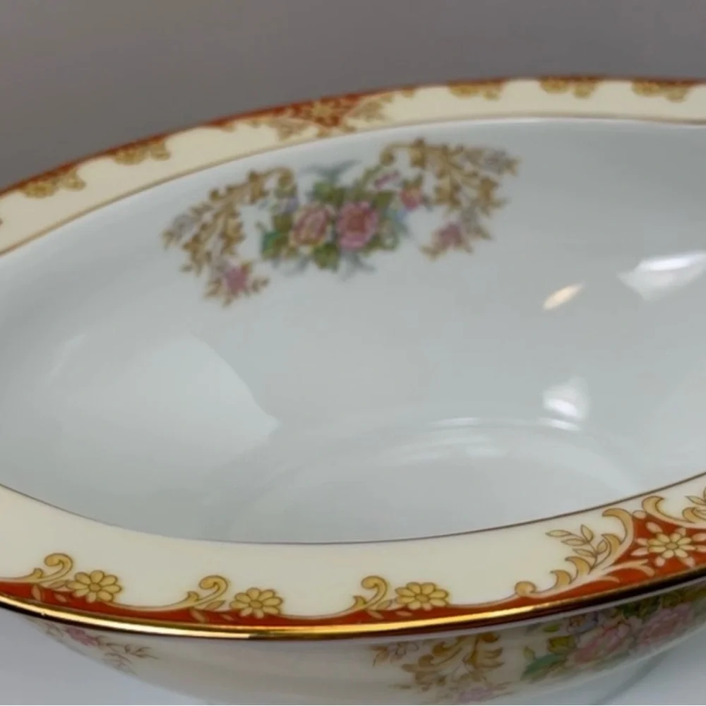 Noritake China Cardinal Rose Gravy Sauce Boat w Attached Tray Occupied Japan
